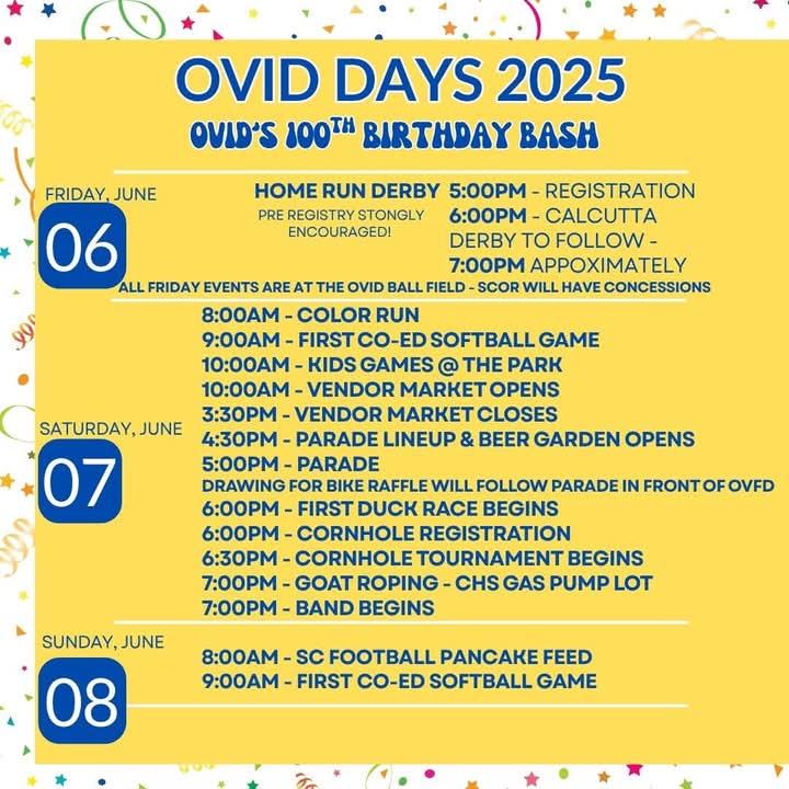OVID DAYS SCHEDULE Schedule For Ovid Days 2025