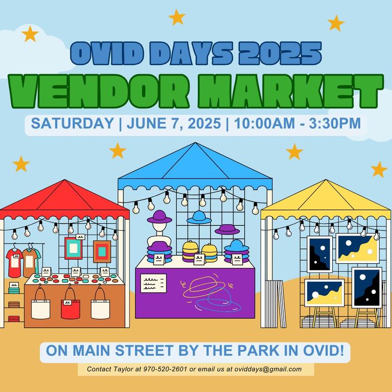 Vendor Market Colorful Advertisement for a Vendors Market Saturday June 7, 2025 10am-3:30pm On Main Street by the park